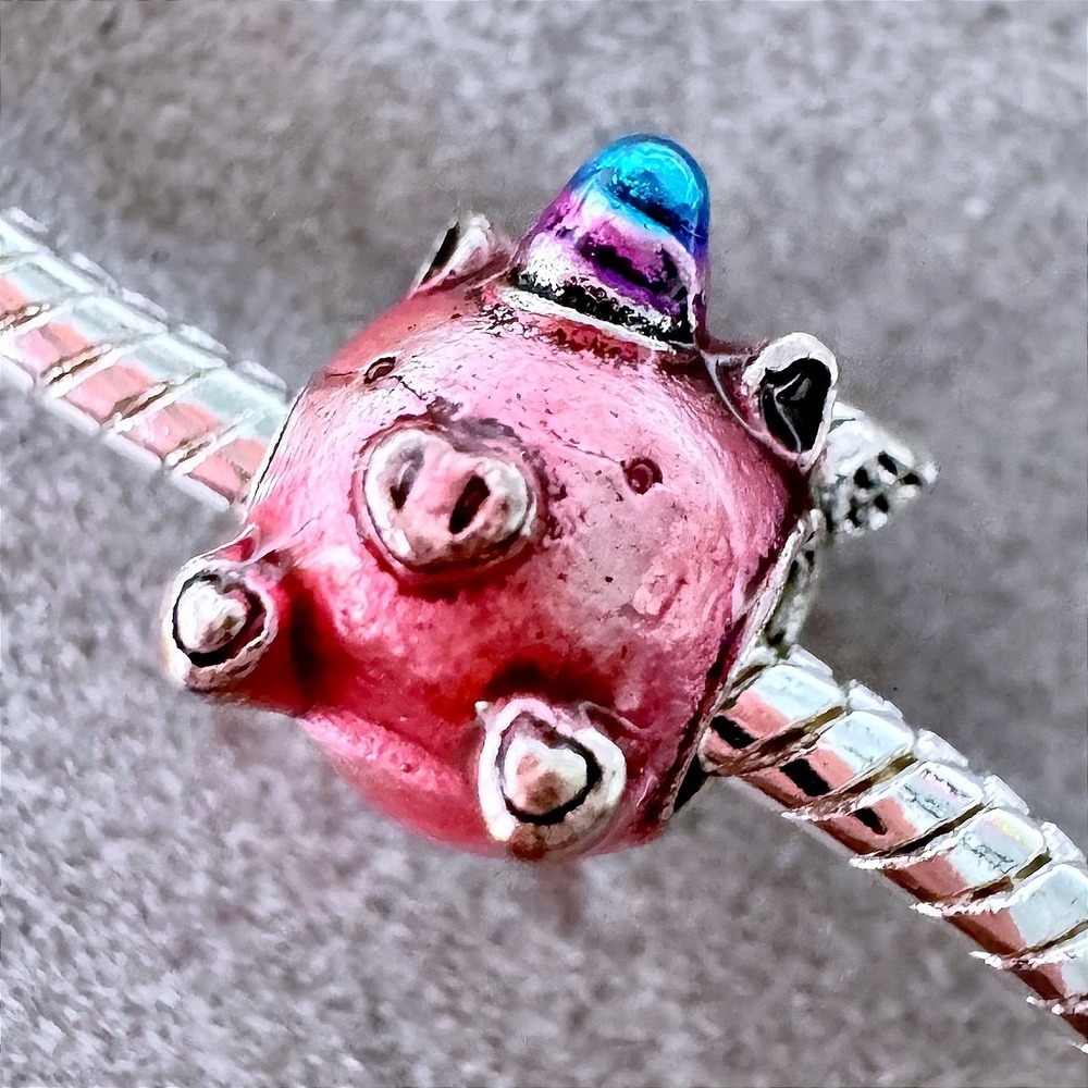 Pink Pig Unicorn Wings Bead Charm fits PANDORA